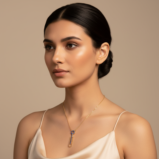 Blue Sapphire Geometric Pendant Necklace with Interlocking Circles