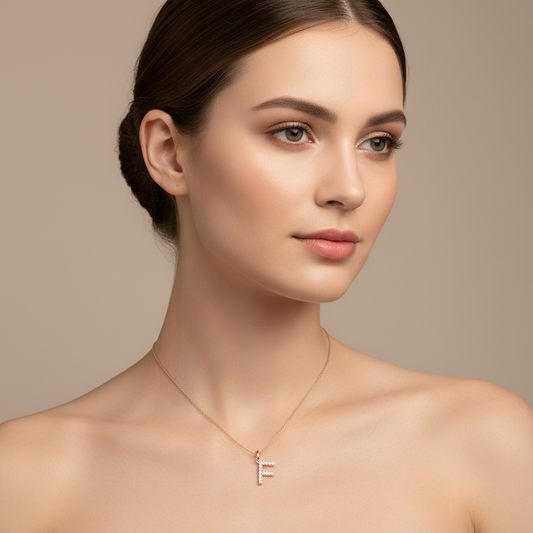 Rose Gold Diamond Letter F Initial Charm Pendant