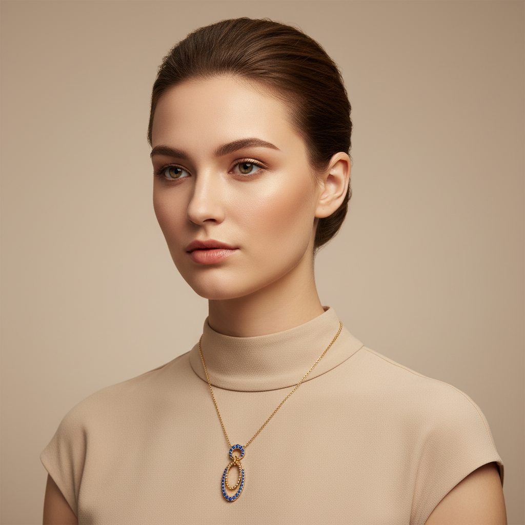 Blue Sapphire Double Oval Pendant Necklace - Two