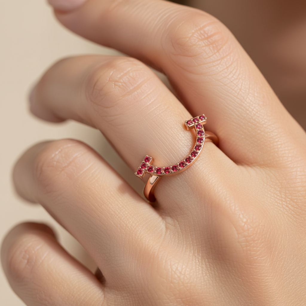 Ruby Lab Grown Gemstone Horseshoe Ring - Two