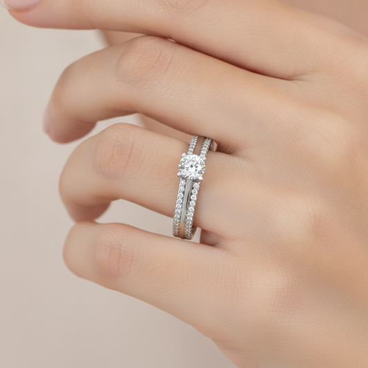 A Cutting Edge Solitaire Ring In 925 Sterling Silver - Fourteen