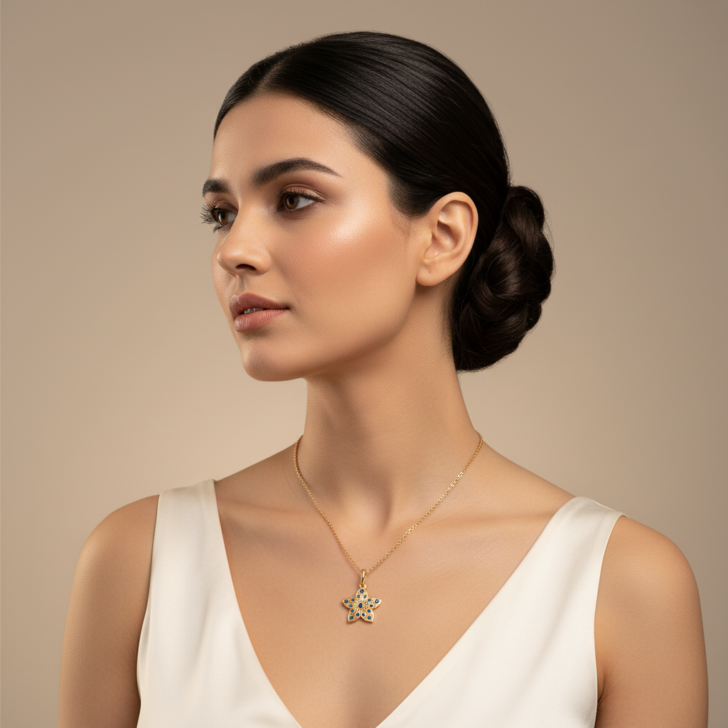 Minimalist Flower Pendant Necklace With Diamonds  White Gold Design - Two