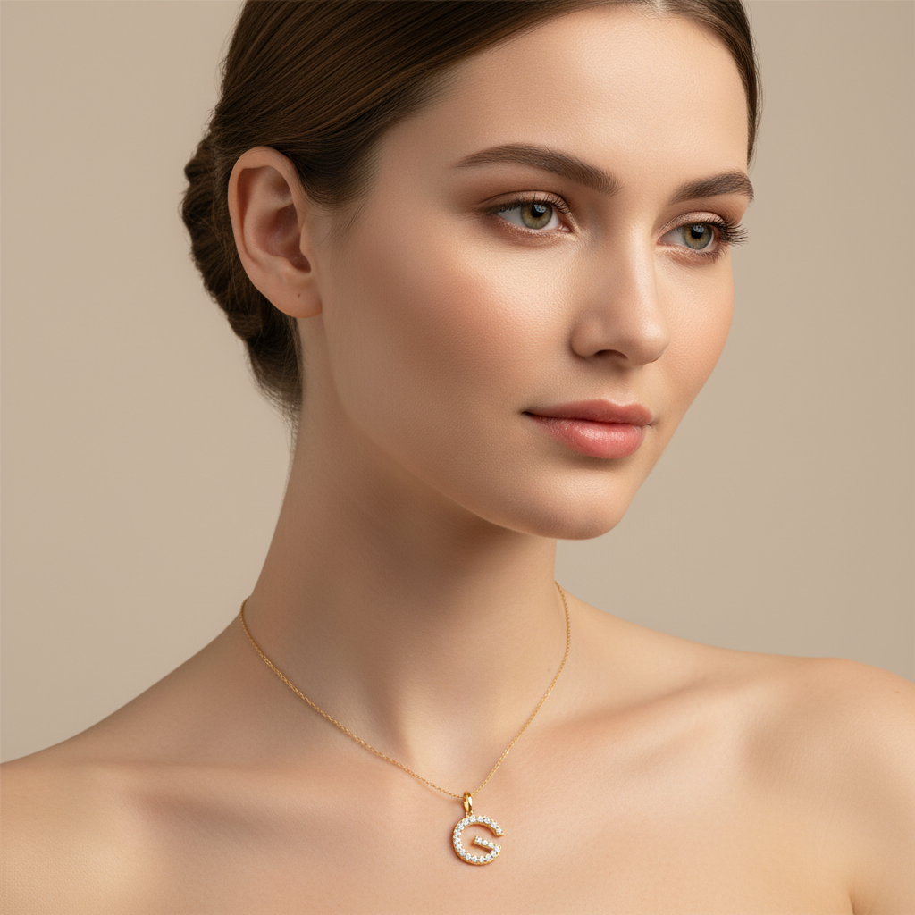 Rose Gold Diamond Initial G Letter Pendant Charm