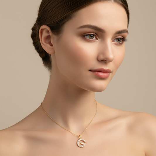 Rose Gold Diamond Initial G Letter Pendant Charm