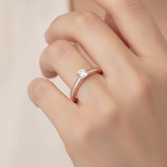 Glittery Solitaire Ring In 925 Sterling Silver - Fourteen