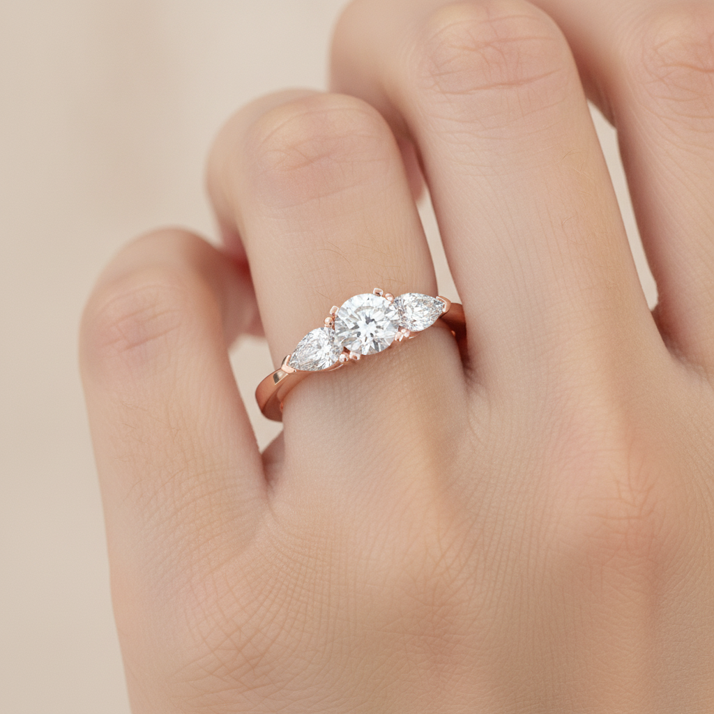 Divine Tri Stone Ring In 925 Sterling Silver - Fourteen