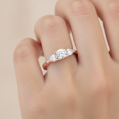 Divine Tri Stone Ring In 925 Sterling Silver - Fourteen