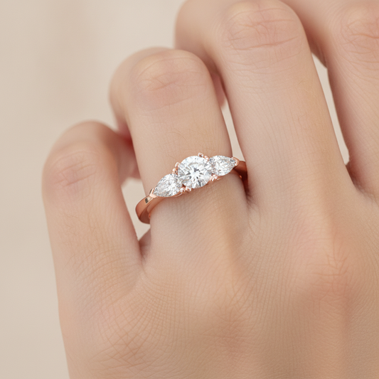 Divine Tri Stone Ring In 925 Sterling Silver - Fourteen