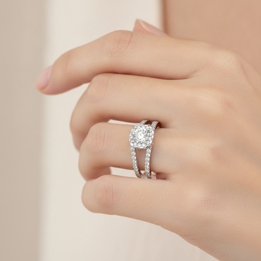 Oriental Bridal Ring Set In 925 Sterling Silver - Fourteen