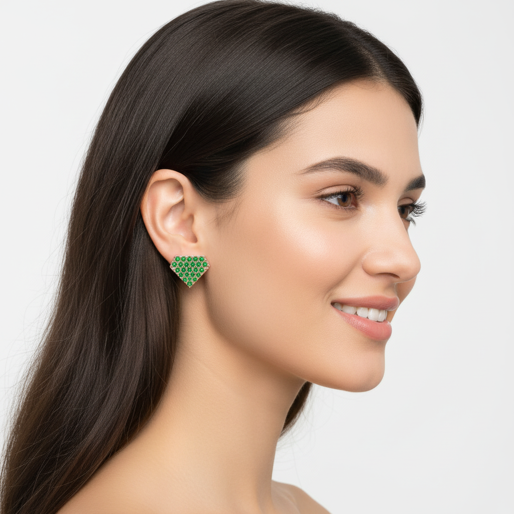 Emerald Pav Diamondshaped Stud Earrings - Two