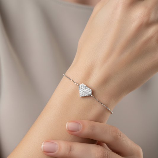 Pav Diamond Geometric Hexagon Bracelet - Two