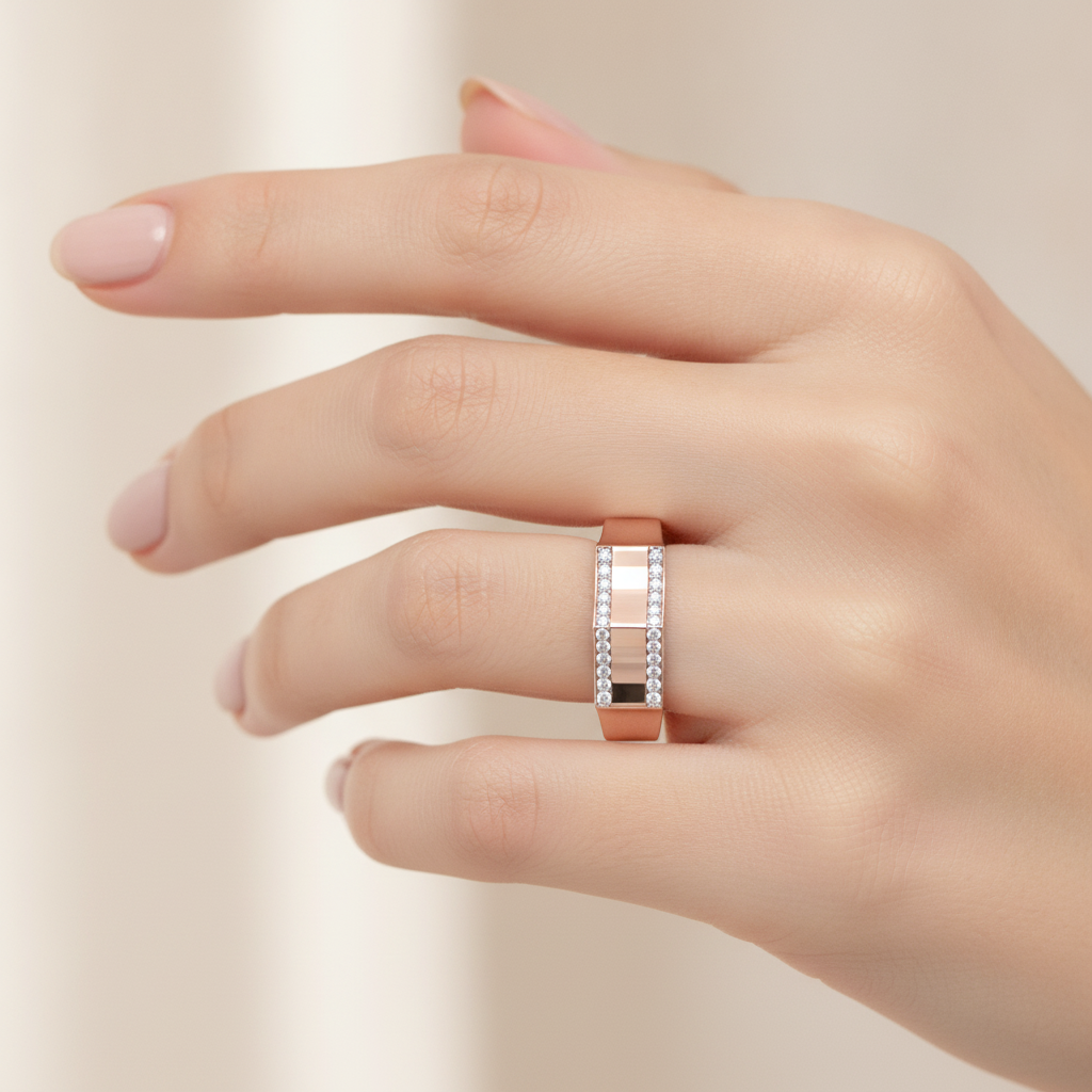 Oceane Broad Band Diamond Ring In 925 Sterling Silver - Fourteen