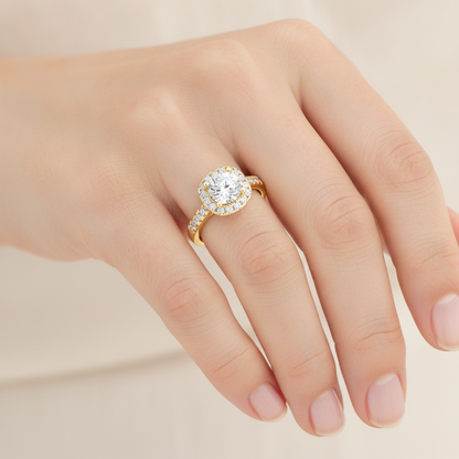 Cultivated Halo Solitaire Ring - Fourteen