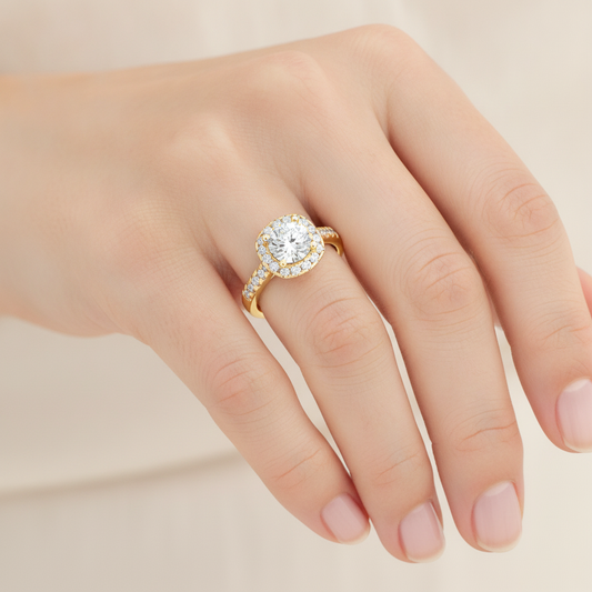Cultivated Halo Solitaire Ring - Fourteen