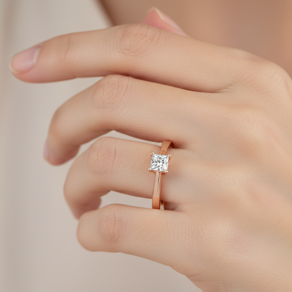Rose Gold Solitaire Diamond Engagement Ring With Pav Prong Accents - Fourteen