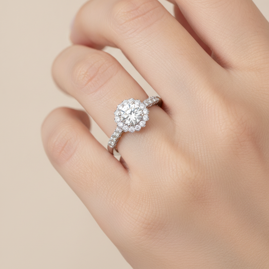Kallos Classic Halo Diamond Engagement Ring In 925 Sterling Silver - Fourteen