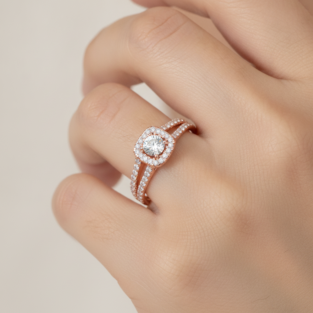 Jubliant Halo Diamond Ring In 925 Sterling Silver - Fourteen