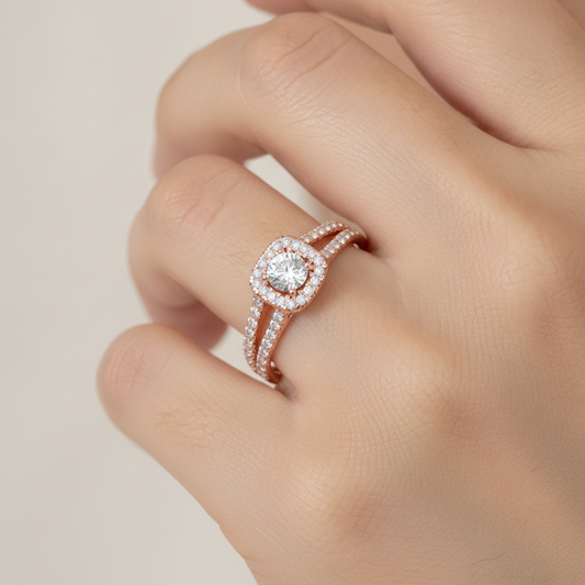 Jubliant Halo Diamond Ring In 925 Sterling Silver - Fourteen