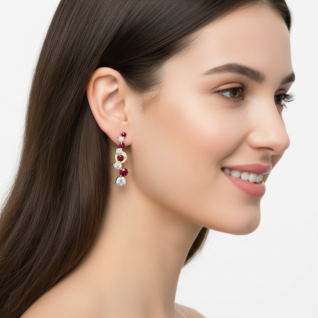 Blue Sapphire And White Diamond Curved Climber Earrings In 14K Yellow Gold - Two
