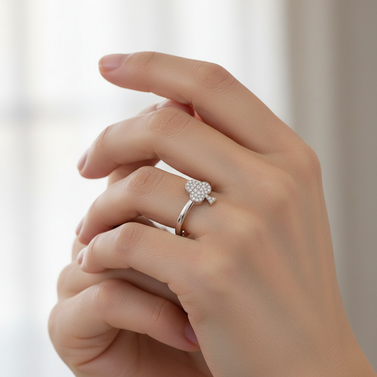 Pav Diamond Clover Stackable Ring - Two