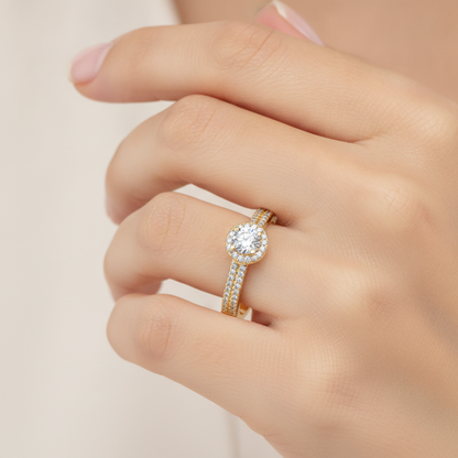Exuberant Halo Ring In 925 Sterling Silver - Fourteen