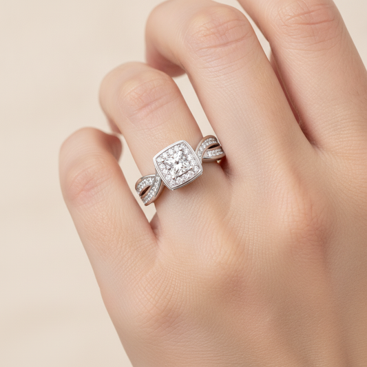 Palatable Halo Ring In 925 Sterling Silver - Fourteen