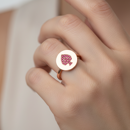 Ruby Spade Disc Signet Ring - Two