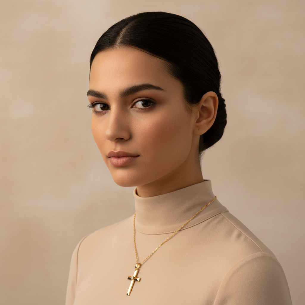 Diamond Cross Pendant Necklace With Chain - Five
