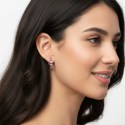 Gemstone And Diamond Huggie Hoop Earrings In White Gold - Two