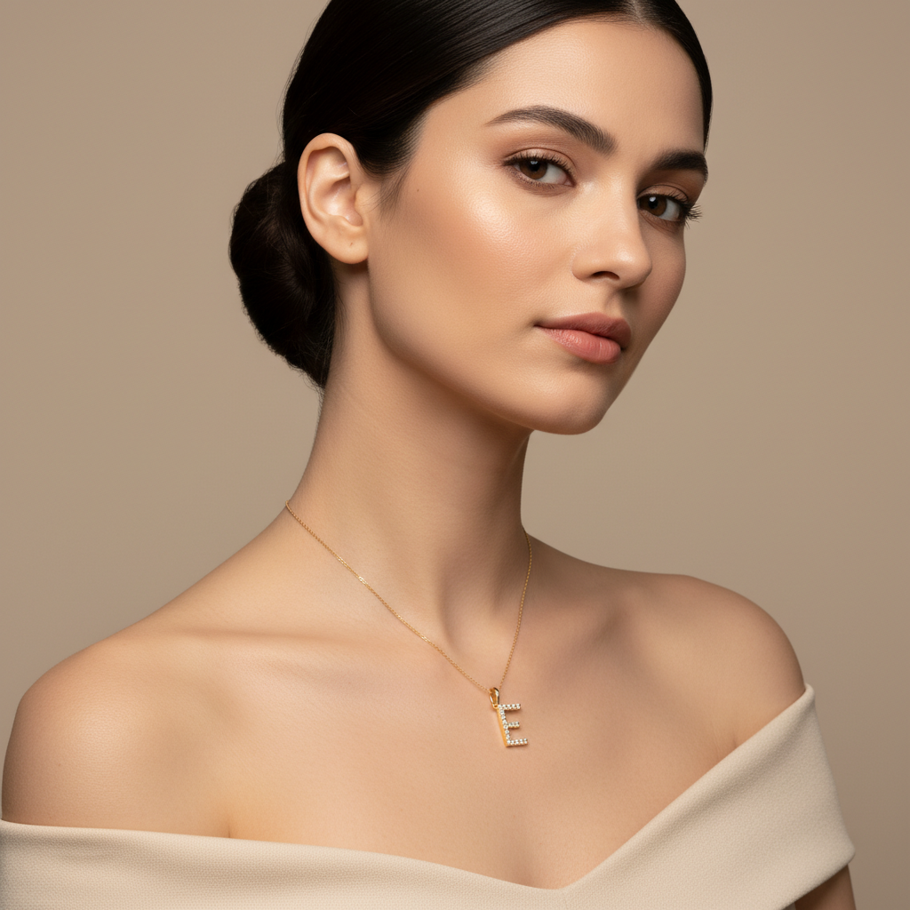 Diamond Letter E Charm Pendant in 14K Yellow Gold