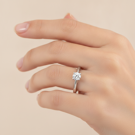 Vello Classic Solitaire Ring In 925 Sterling Silver - Fourteen