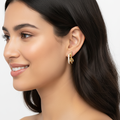 Beaded And Pav Crystal Double Hoop Stud Earrings - Two