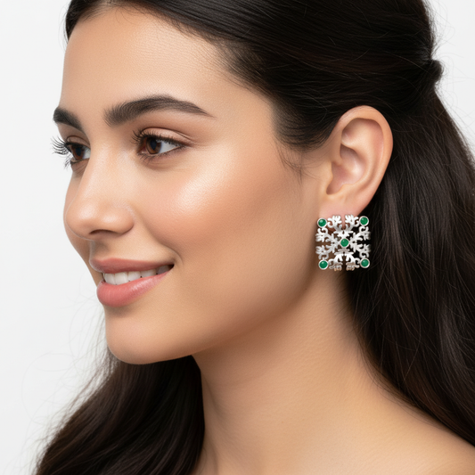 Gold Snowflake Pearl Stud Earrings 13mm Winter Holiday Jewelry