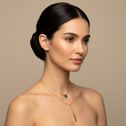 Blue Crystal Flower Double Layer Drop Necklace - Two