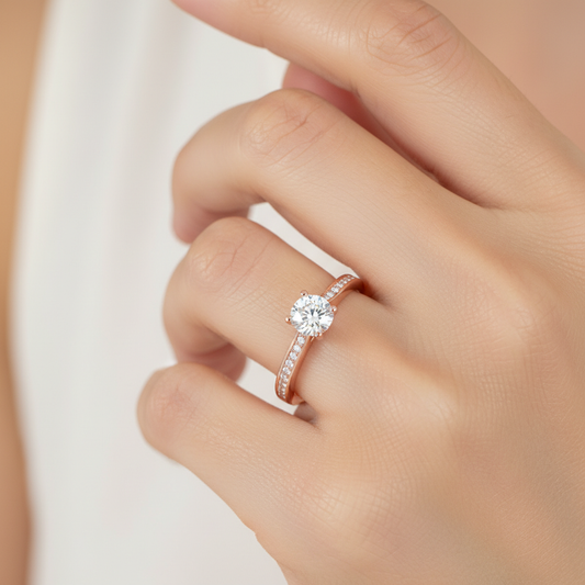 Rose Gold Solitaire Diamond Engagement Ring with Accent Stones