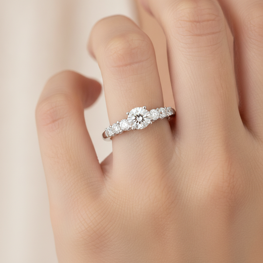 Imposing Solitaire Ring In 925 Sterling Silver - Fourteen