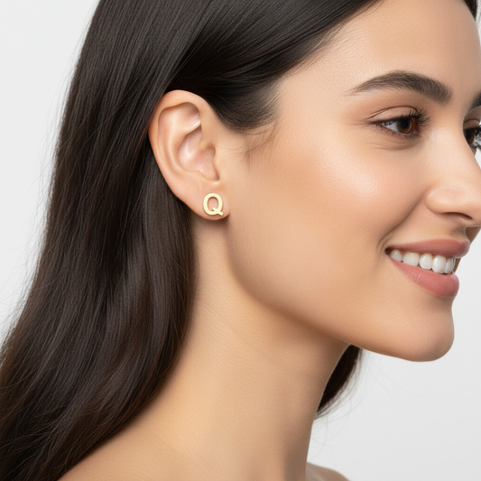 Gold Letter Q Initial Stud Earrings
