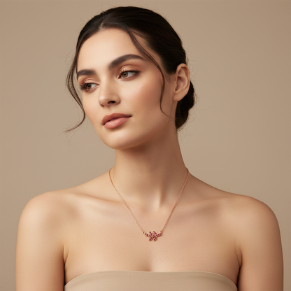 Garnet Leaf Branch Pendant Necklace With Rose Tone Chain - Two