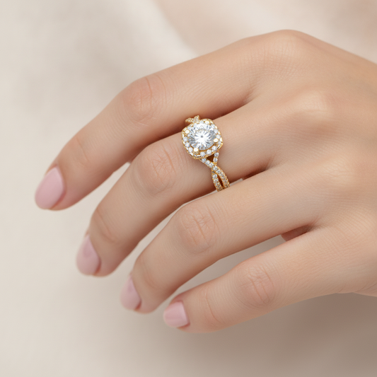 Serene Halo Solitaire Ring In 925 Sterling Silver - Fifteen