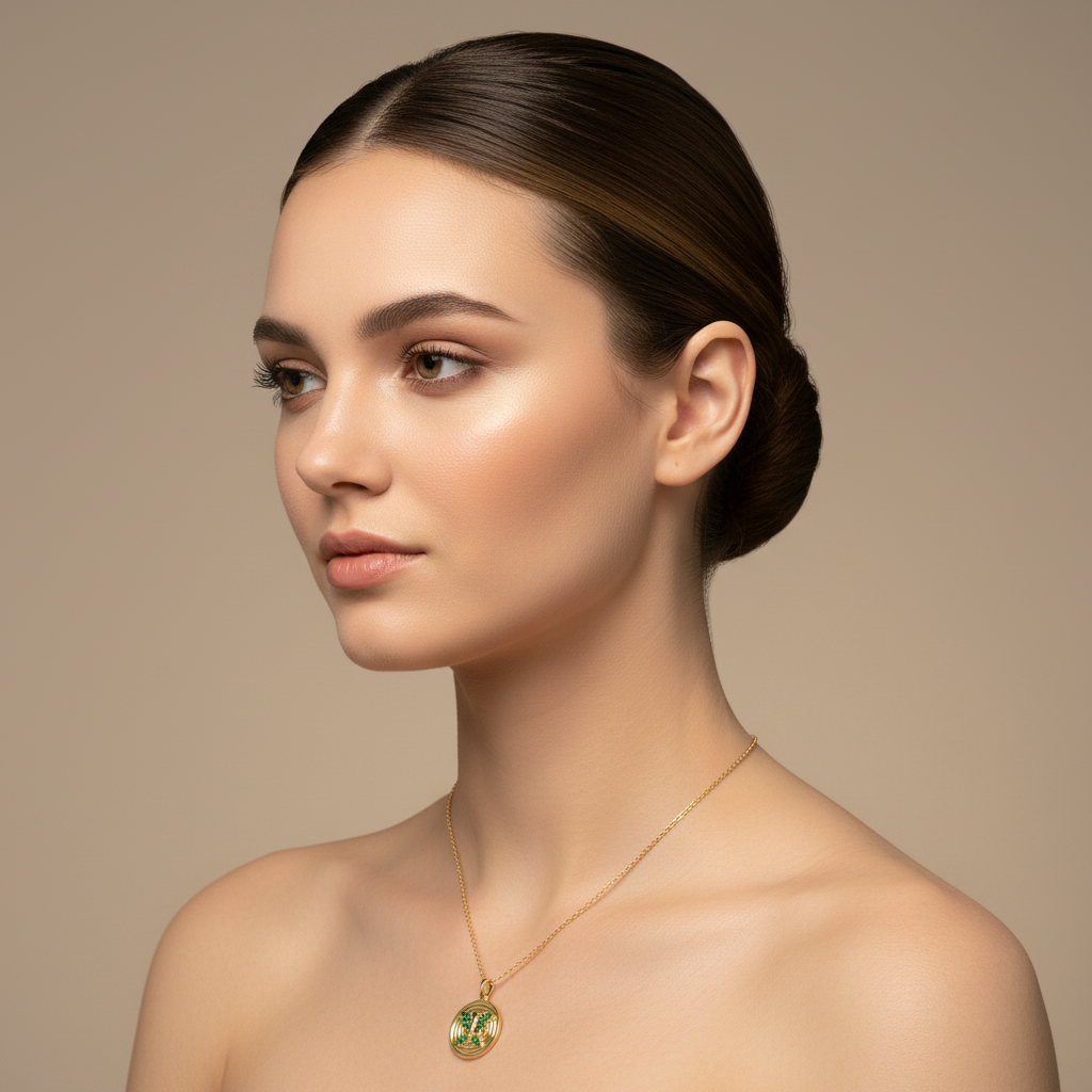 Emerald Gemini Zodiac Medallion Pendant Necklace - Five