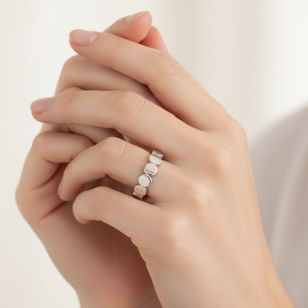 Scalloped Edge Open Silver Open Ring - Two