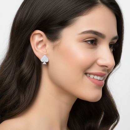 Pav Diamond Spade Stud Earrings With Screw Back - Two