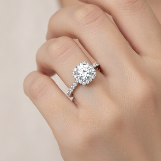 Sphine Halo Ring In 925 Sterling Silver - Fourteen