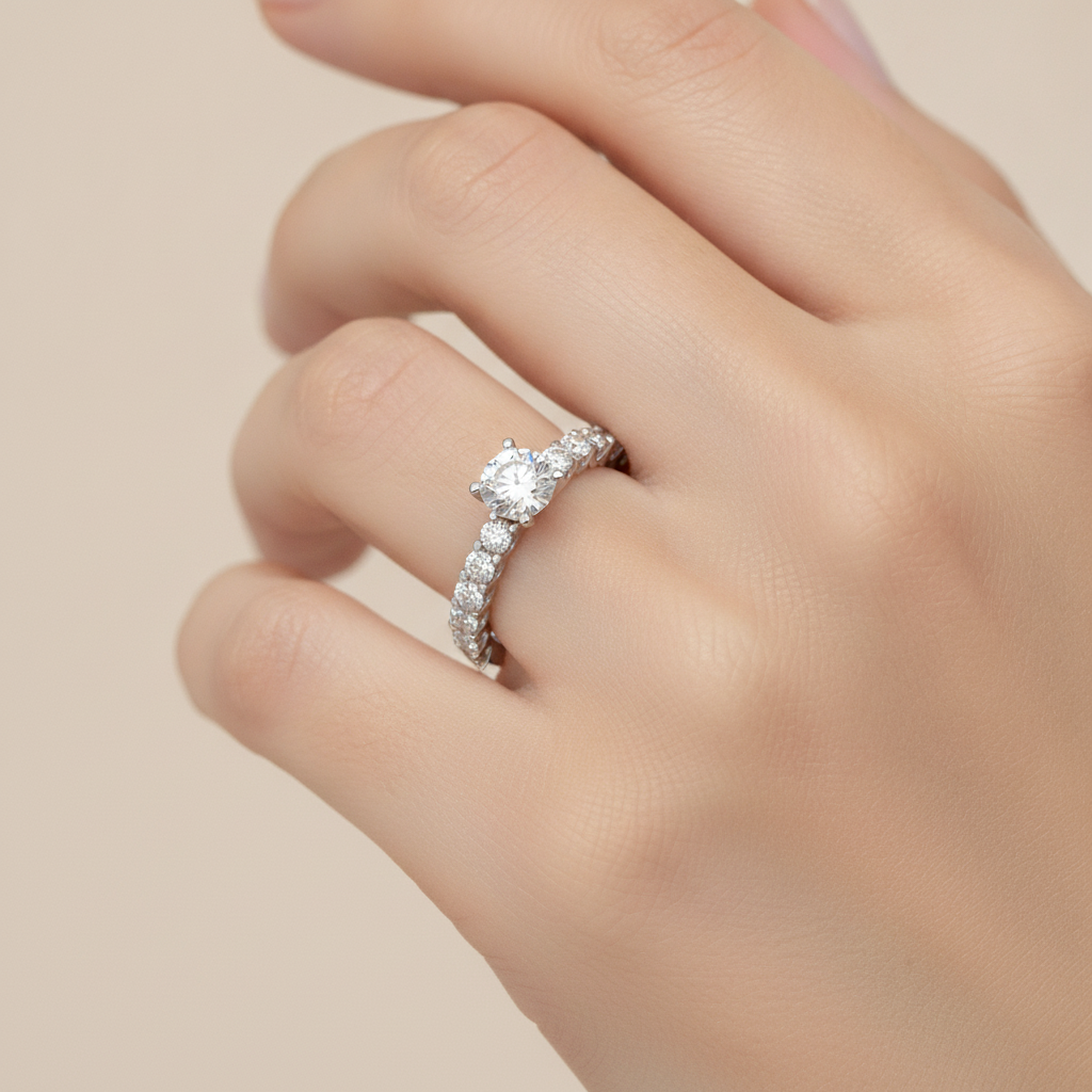 Electric Solitaire Ring In 925 Sterling Silver - Fourteen