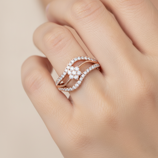 Ballistic Band Diamond Ring In 925 Sterling Silver - Fourteen