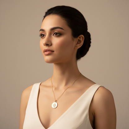 Hamsa Hand Disc Pendant Necklace With Crystal Accents - Five