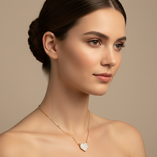 Pav Heart Pendant Necklace With Crystal Stones - Two
