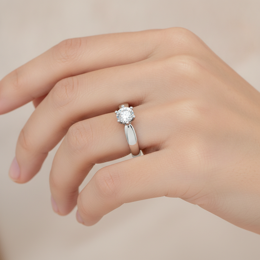 Elegant Loop Solitaire Ring In 925 Sterling Silver - Fourteen