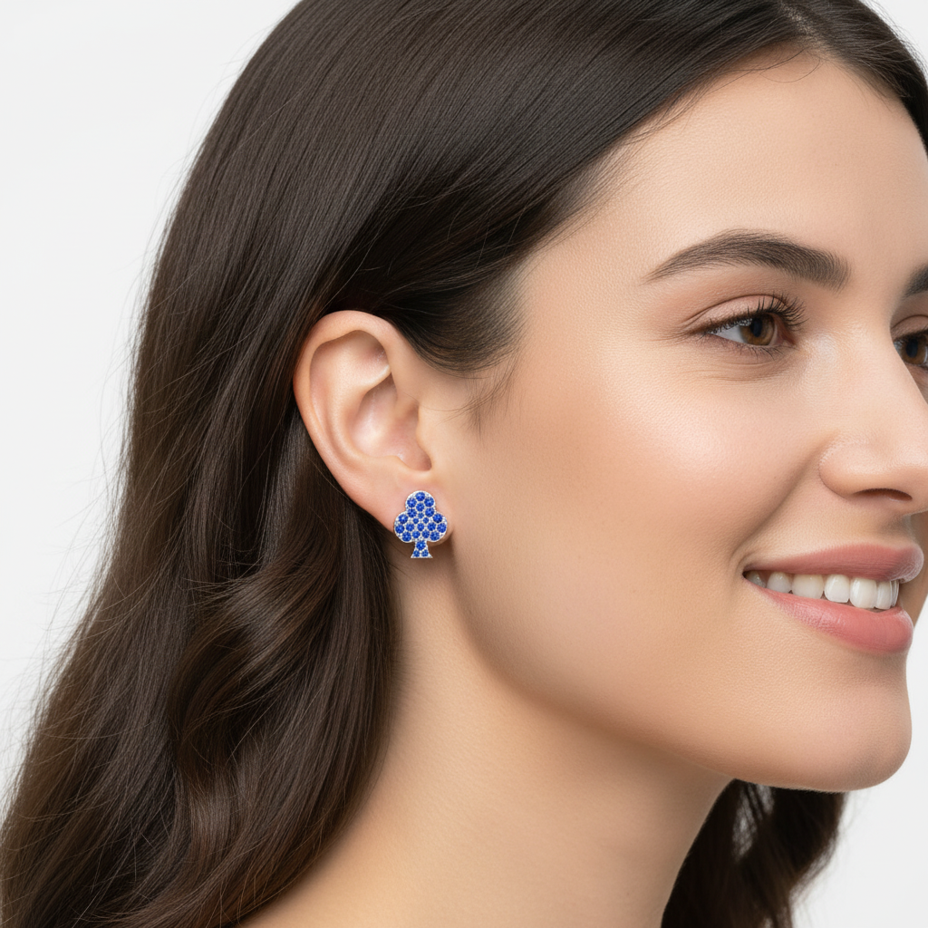 Blue Sapphire Club Suit Stud Earrings With Screw Back Closure - Two