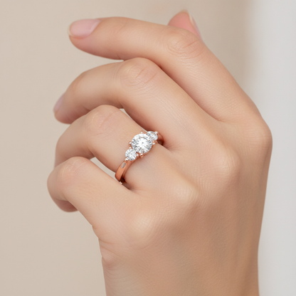 Rumie Tri Stone Ring In 925 Sterling Silver - Fourteen
